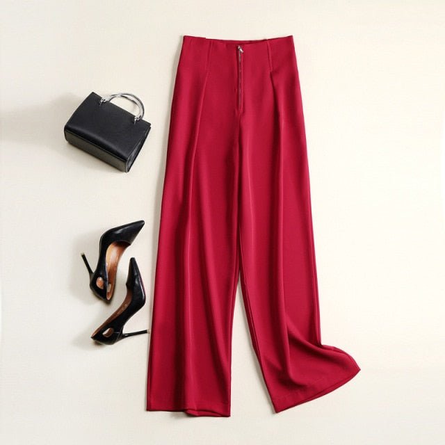 SHERHURE Casual Classic High Waist Wide Leg Zipper Fly Pants - My She Shop