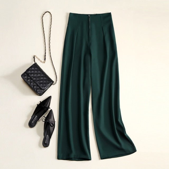 SHERHURE Casual Classic High Waist Wide Leg Zipper Fly Pants - My She Shop