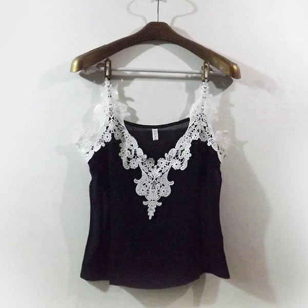 Sleek Lace Cotton Poly Chiffon Blend Camisole Blouse - My She Shop