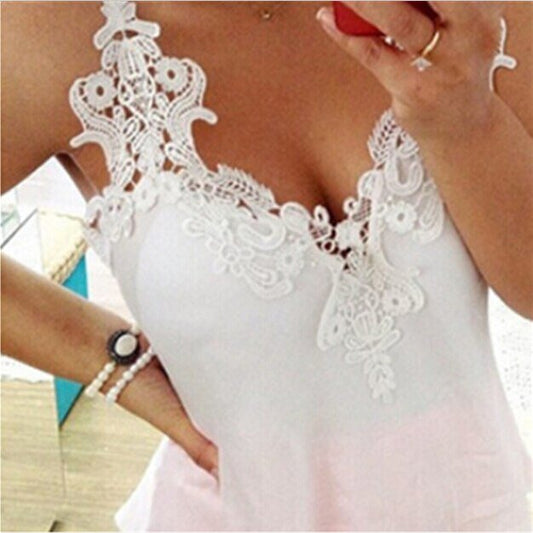 Sleek Lace Cotton Poly Chiffon Blend Camisole Blouse - My She Shop