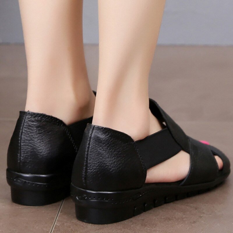 Soft Leather Slip-On Elastic Sandal Shoes - My She Shop