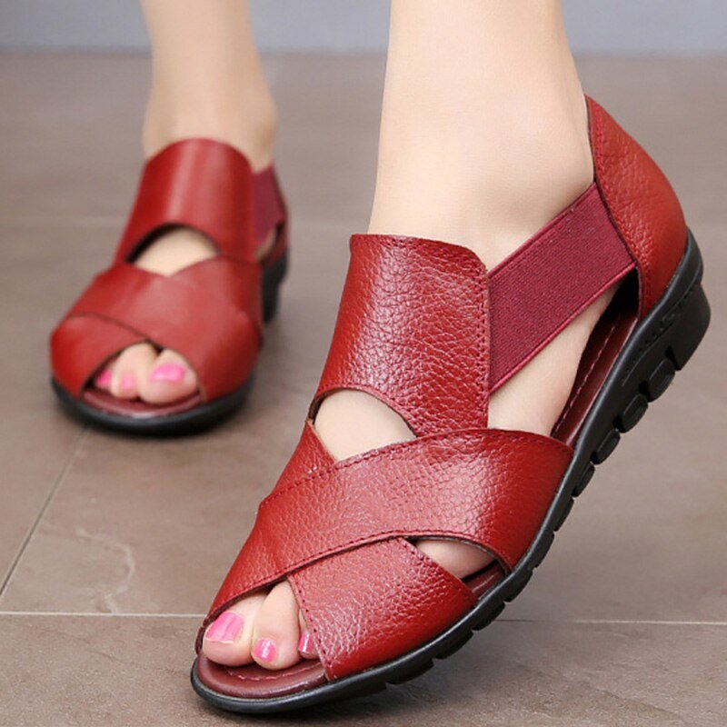 Soft Leather Slip-On Elastic Sandal Shoes - My She Shop