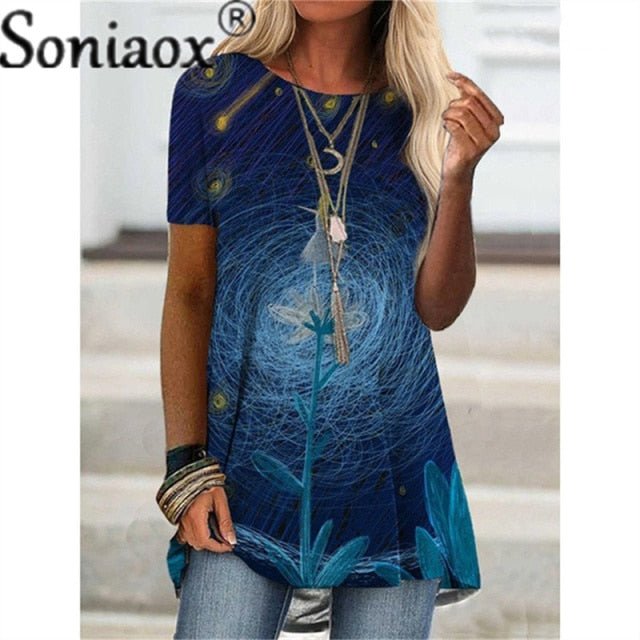 SONIAOX Sweet Cotton-Poly Blend Multi-Choice Print Befree Shirt - My She Shop