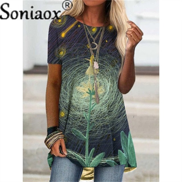 SONIAOX Sweet Cotton-Poly Blend Multi-Choice Print Befree Shirt - My She Shop