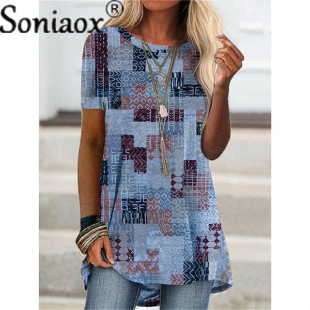 SONIAOX Sweet Cotton-Poly Blend Multi-Choice Print Befree Shirt - My She Shop