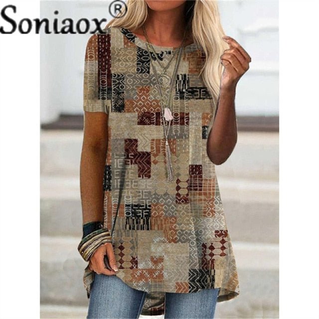 SONIAOX Sweet Cotton-Poly Blend Multi-Choice Print Befree Shirt - My She Shop