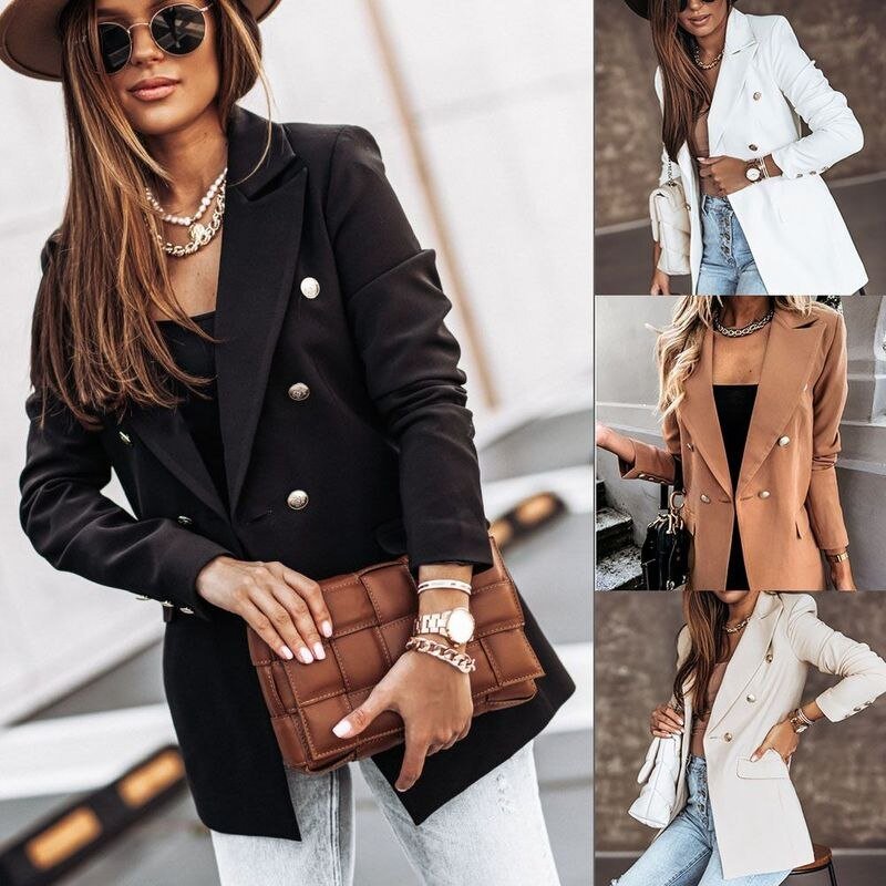 Spring New Thin Women Fashion White Black Blazers and Jackets 2022 Chic Button Office Suit Coat Ladies Elegant Outwear 17880 - My She Shop