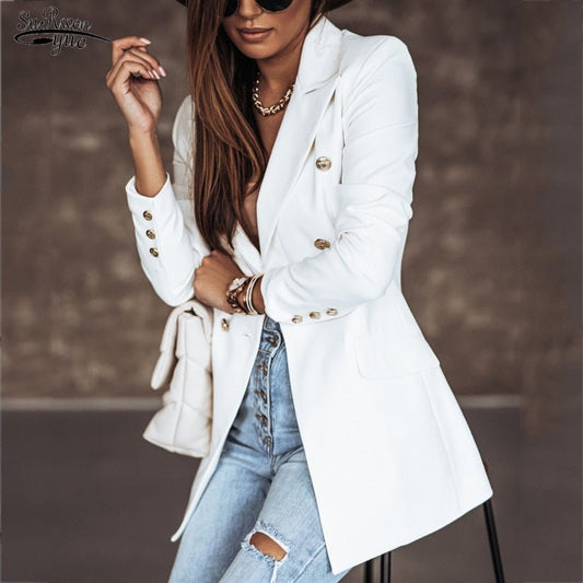 Spring New Thin Women Fashion White Black Blazers and Jackets 2022 Chic Button Office Suit Coat Ladies Elegant Outwear 17880 - My She Shop