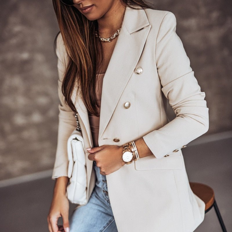 Spring New Thin Women Fashion White Black Blazers and Jackets 2022 Chic Button Office Suit Coat Ladies Elegant Outwear 17880 - My She Shop