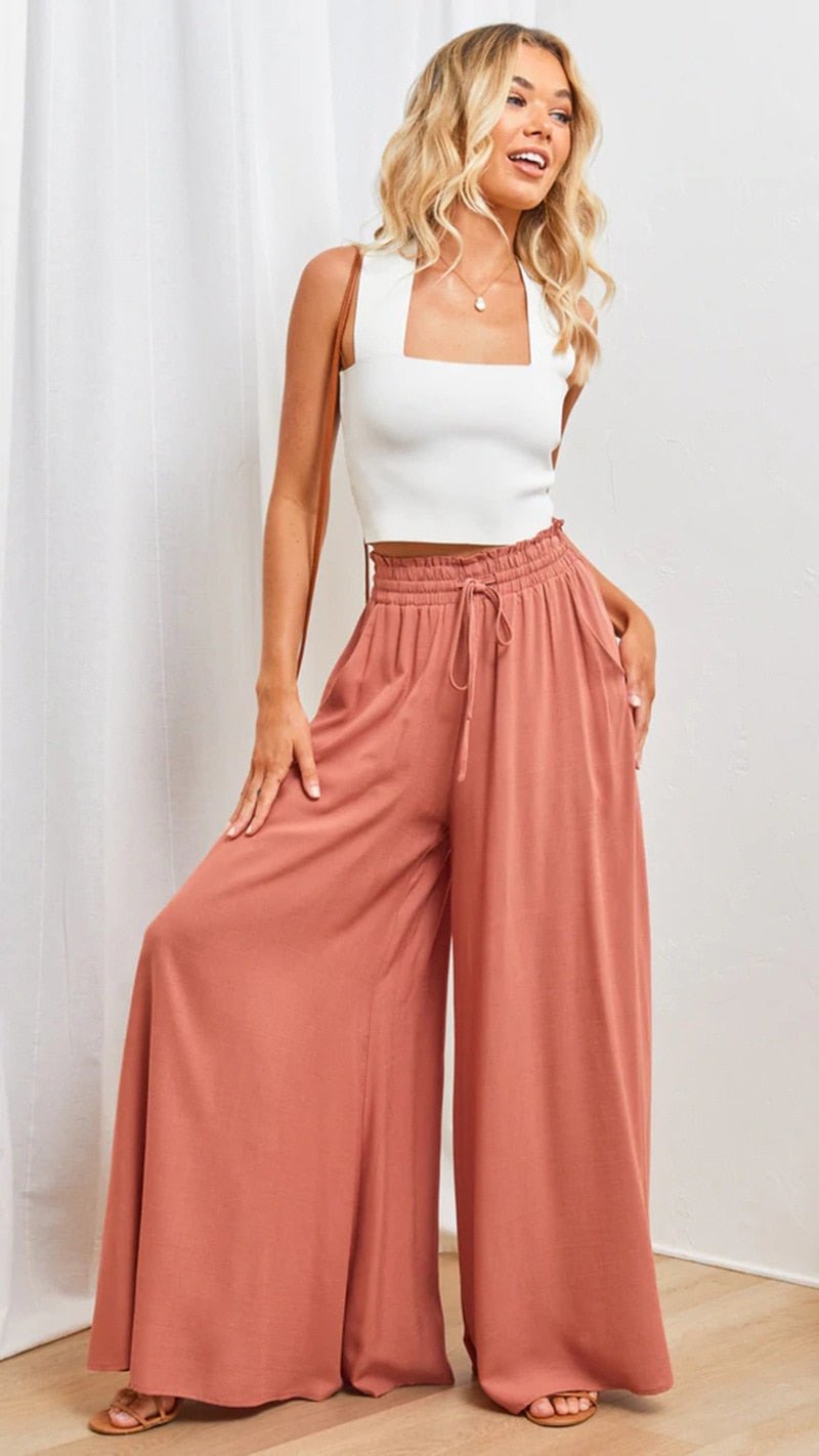 Spring to Summer Wide Leg Loose Drawstring Pocket Pants - My She Shop