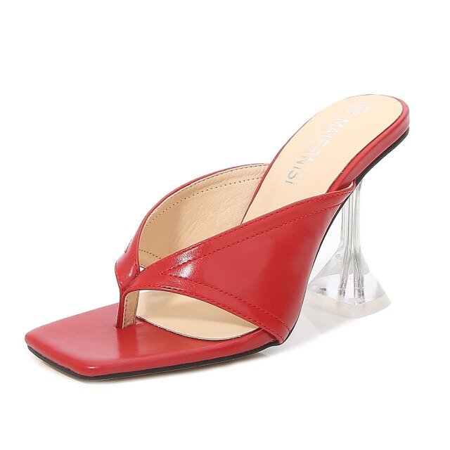 Square Toe High Heel Open Toe Sandal Slide Shoes - My She Shop