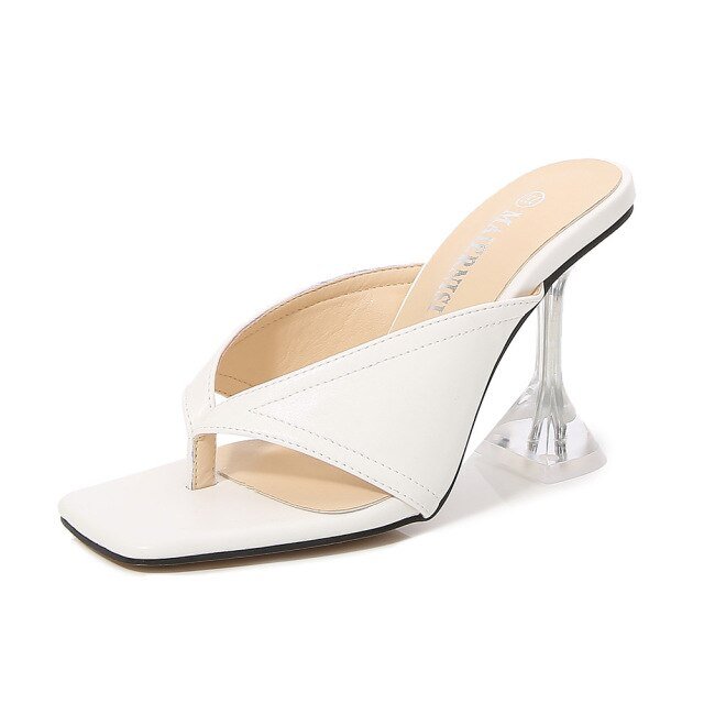 Square Toe High Heel Open Toe Sandal Slide Shoes - My She Shop