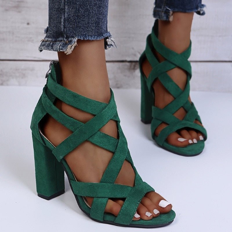 Sumptuous Suede Zipper Back High Block Heel Shoes - My She Shop