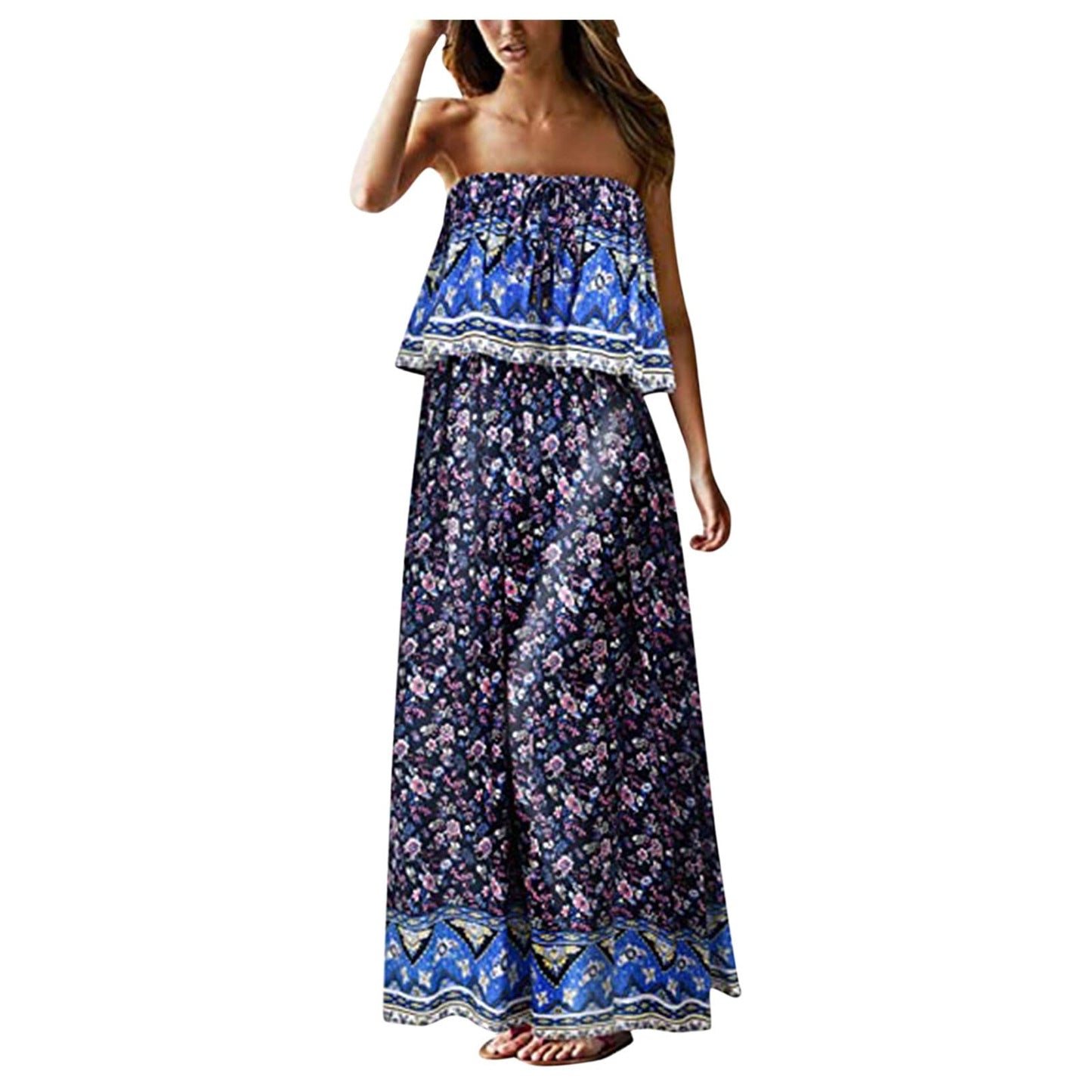 Superb Strapless Floral Design Beach or Cruise Maxi Dress - My She Shop