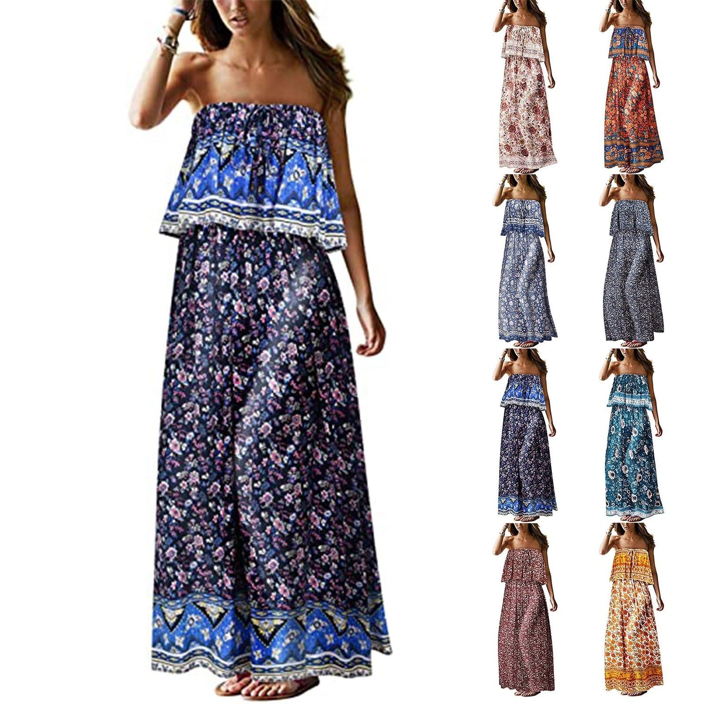 Superb Strapless Floral Design Beach or Cruise Maxi Dress - My She Shop