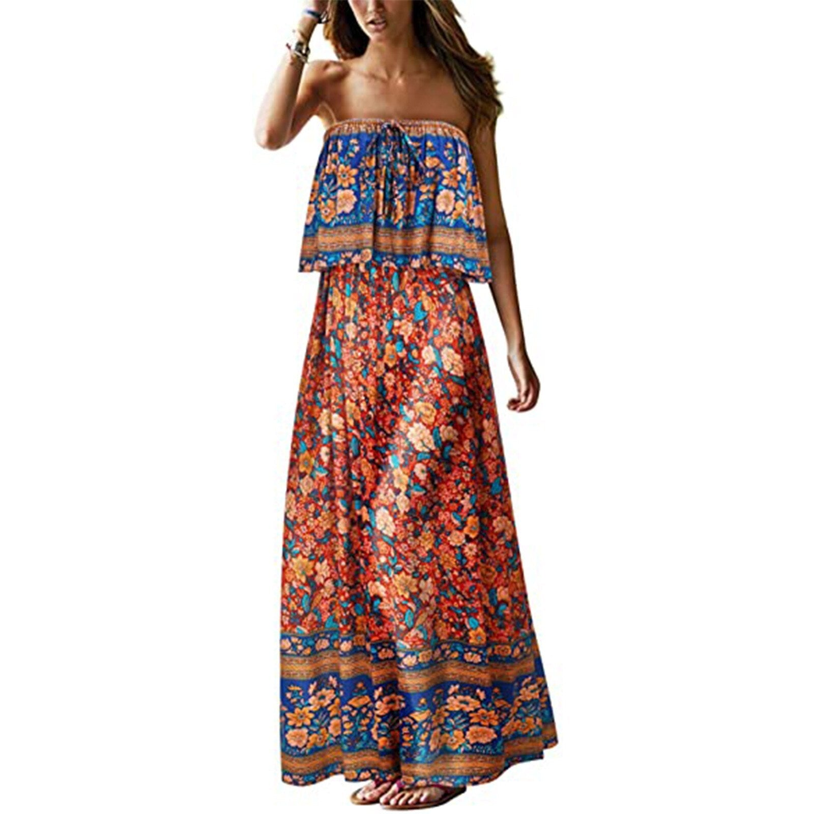 Superb Strapless Floral Design Beach or Cruise Maxi Dress - My She Shop