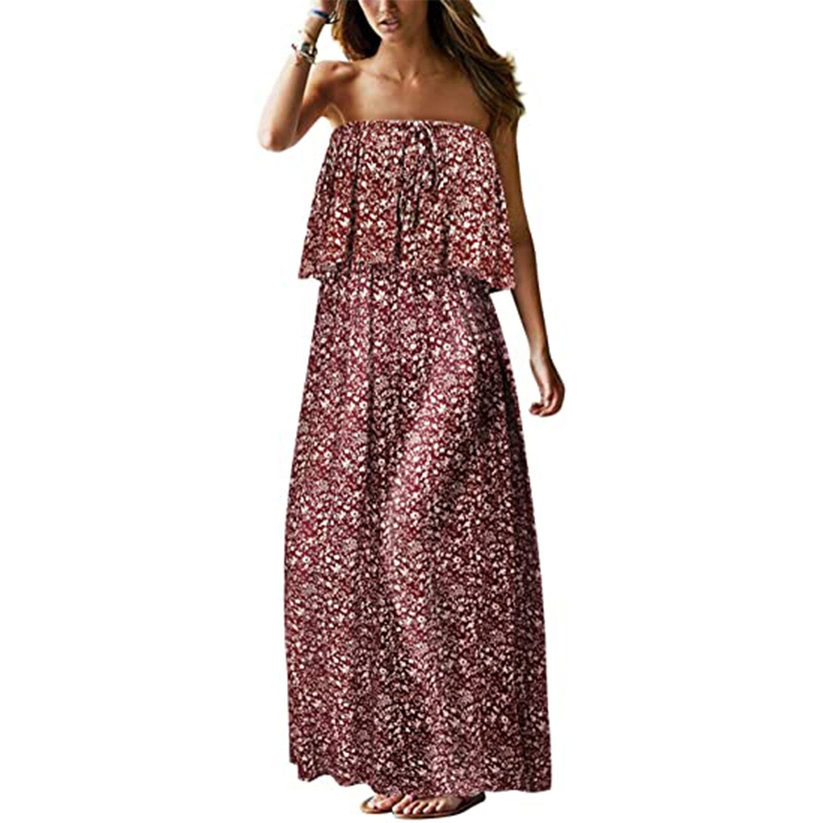 Superb Strapless Floral Design Beach or Cruise Maxi Dress - My She Shop