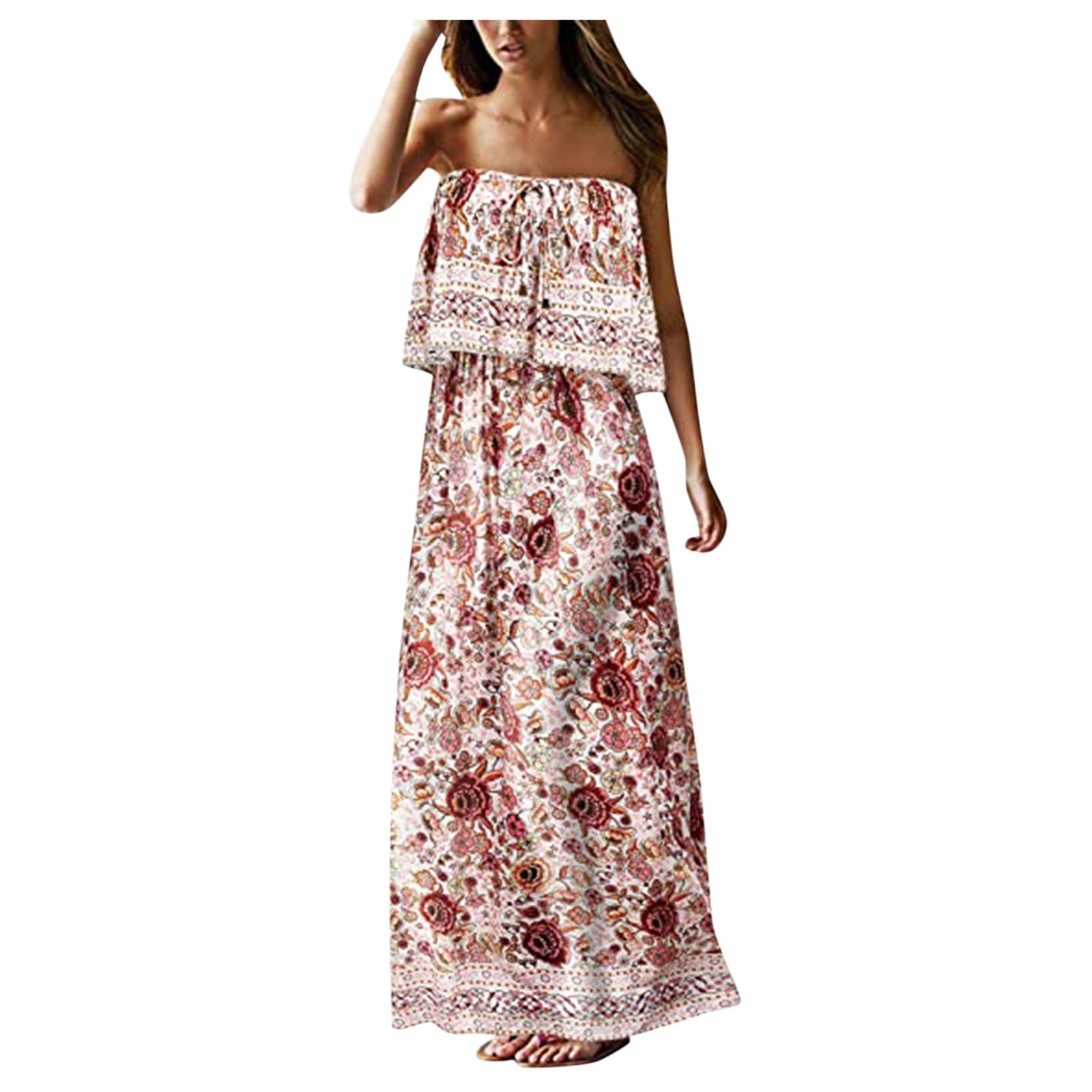 Superb Strapless Floral Design Beach or Cruise Maxi Dress - My She Shop