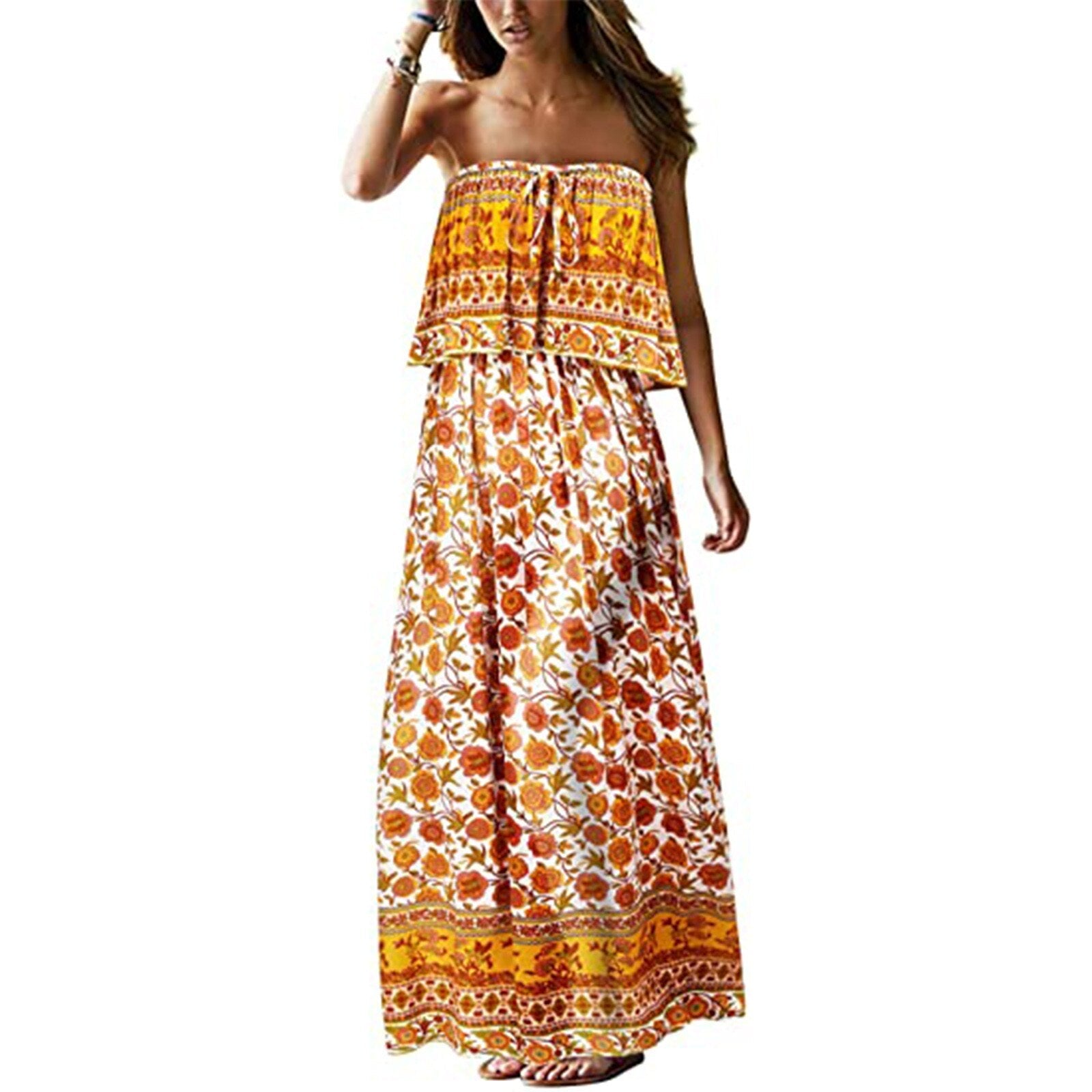 Superb Strapless Floral Design Beach or Cruise Maxi Dress - My She Shop