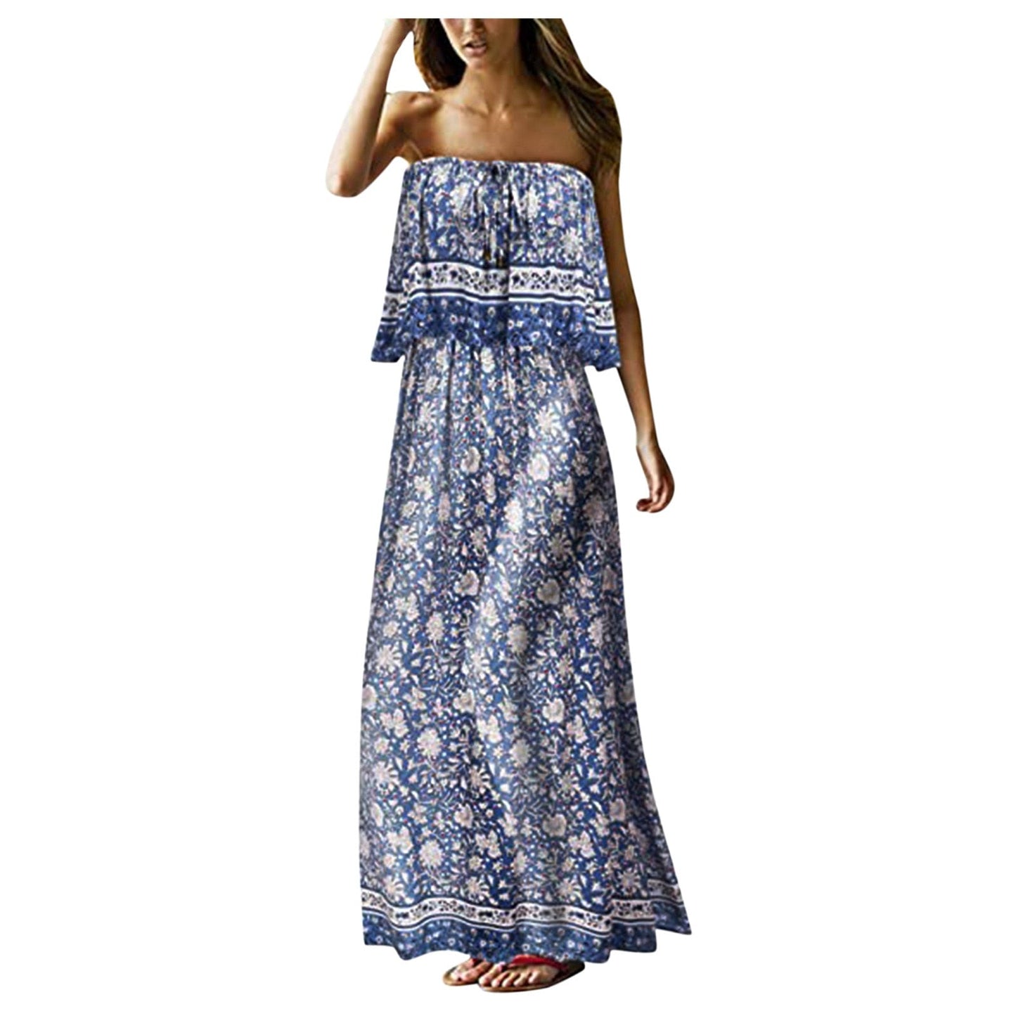 Superb Strapless Floral Design Beach or Cruise Maxi Dress - My She Shop