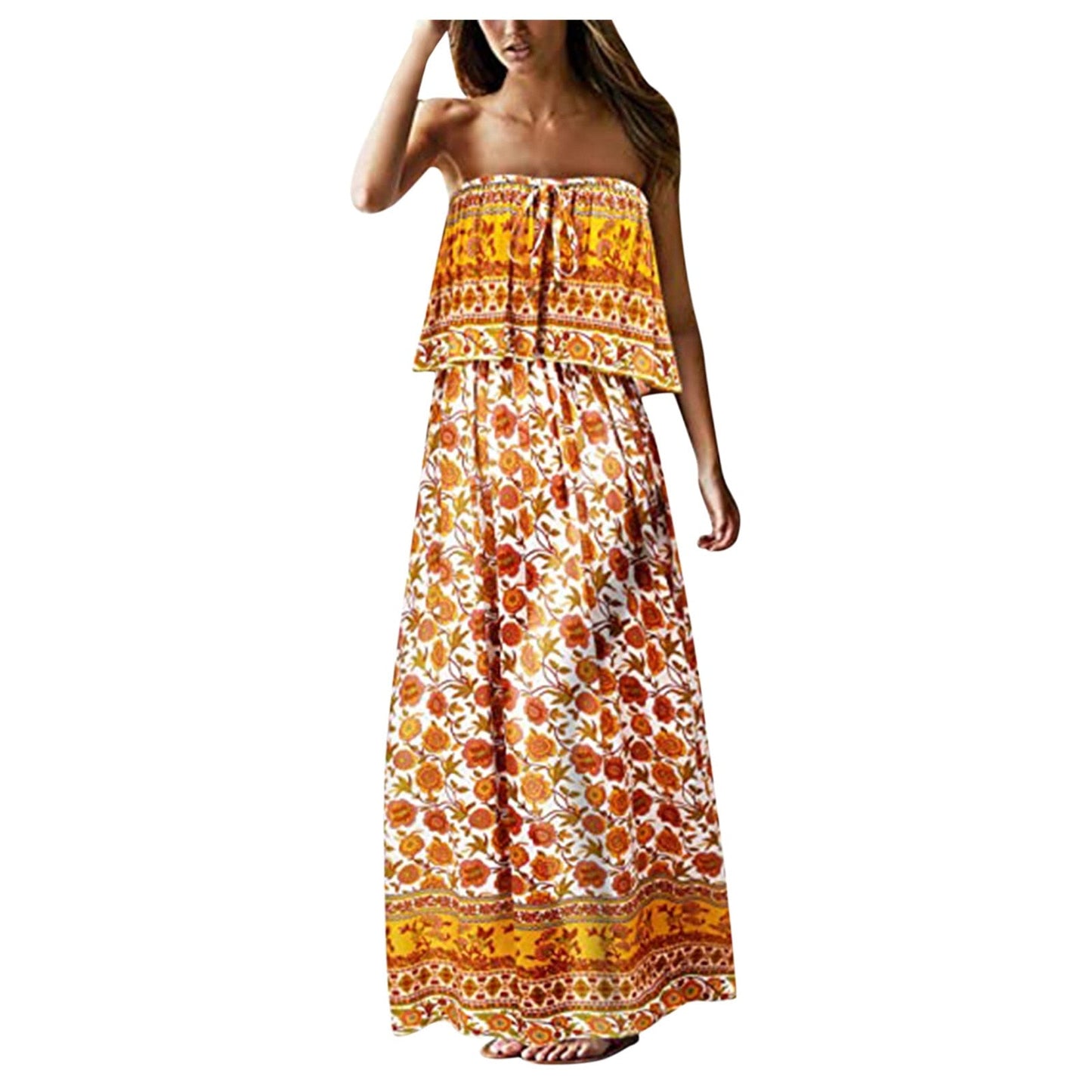 Superb Strapless Floral Design Beach or Cruise Maxi Dress - My She Shop