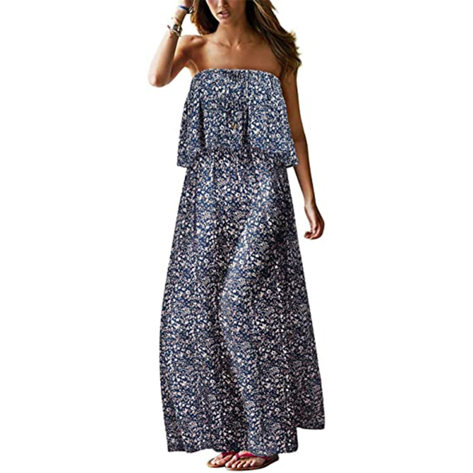 Superb Strapless Floral Design Beach or Cruise Maxi Dress - My She Shop