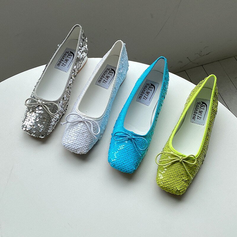 Supple Bling Square Toe Ballet Style Flat Shoes - My She Shop