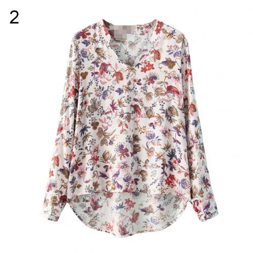 Supple Cotton Chiffon V-Neck Long Sleeve Pull-Over Blouse - My She Shop