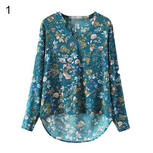 Supple Cotton Chiffon V-Neck Long Sleeve Pull-Over Blouse - My She Shop