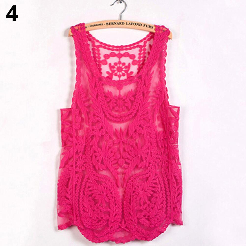 Sweet Sleeveless Lace Embroidered Pullover Tank Shirt - My She Shop