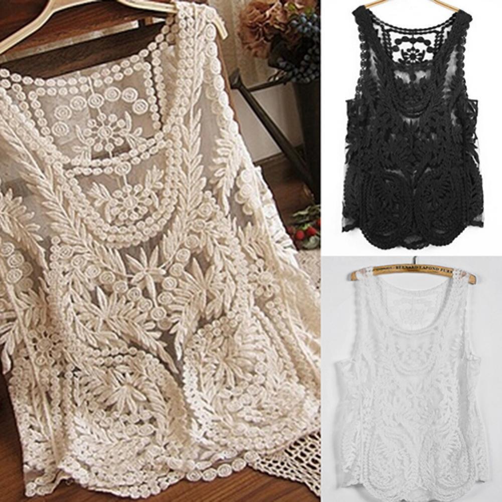 Sweet Sleeveless Lace Embroidered Pullover Tank Shirt - My She Shop