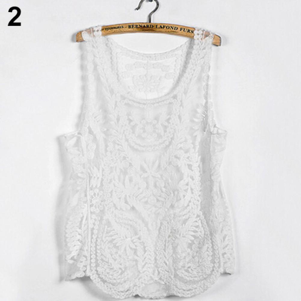 Sweet Sleeveless Lace Embroidered Pullover Tank Shirt - My She Shop