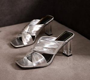 Sweet Summer Square Toe Clear Chunky High Heel Slide Sandal Shoes - My She Shop