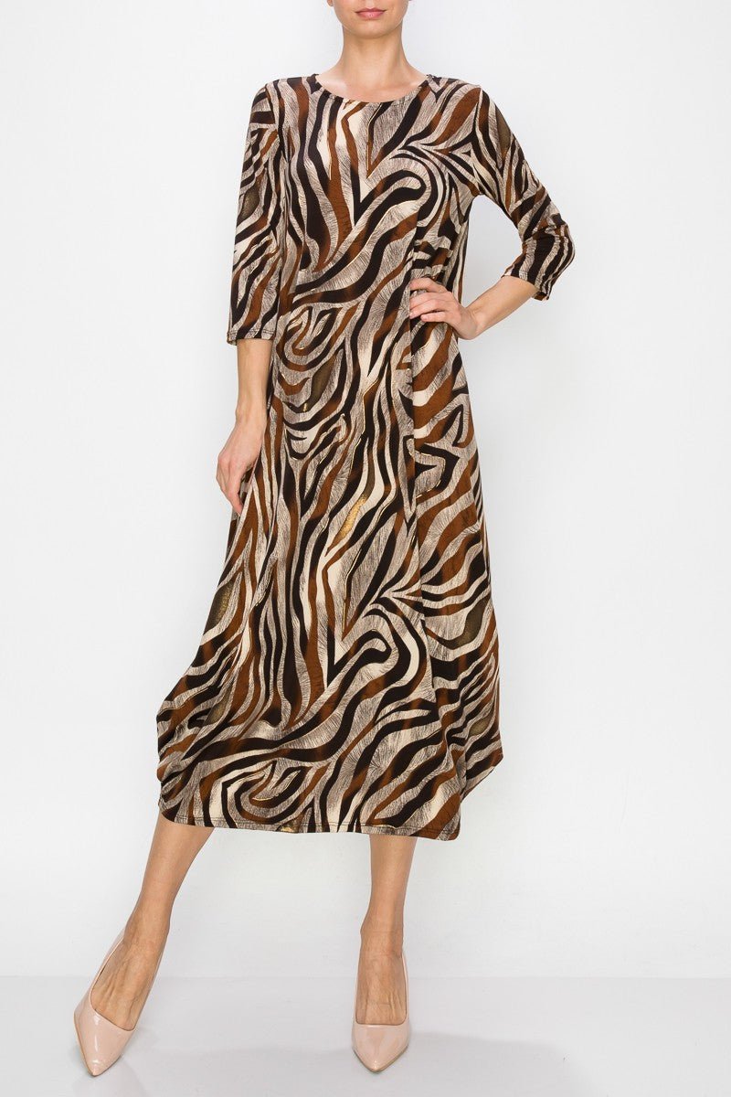 Swirly Mocha Print Maxi Dress - My She Shop