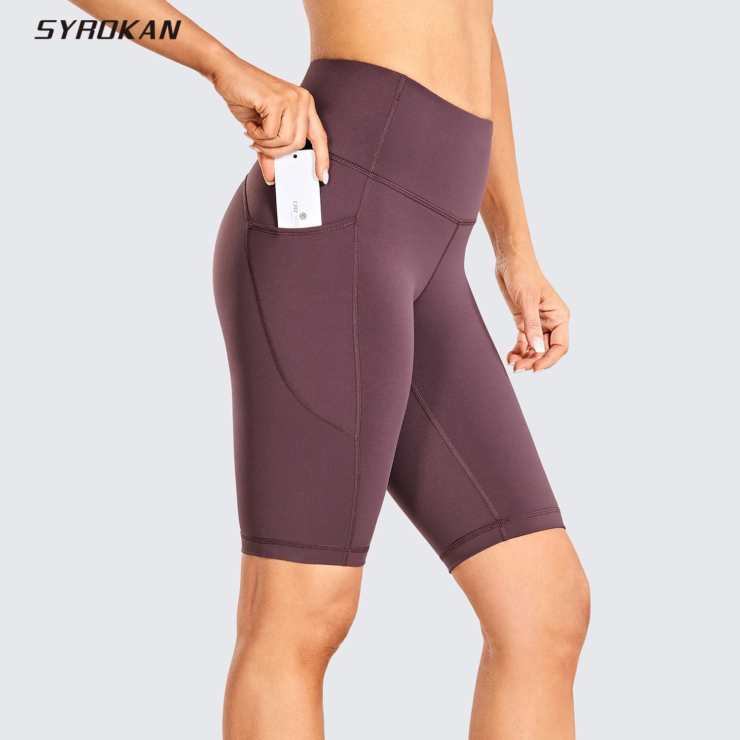 SYROKAN Poly-Spandex High Waist Biker Yoga Pocket Shorts - My She Shop