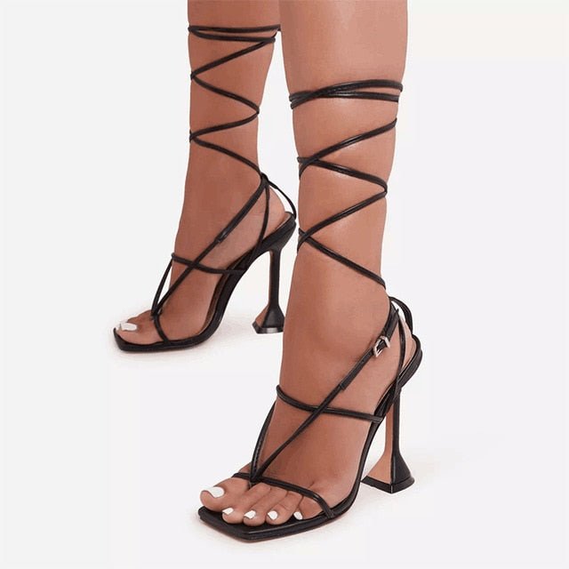 TINO KINO Classy Cool Lace Up or Buckle Strap Square Toe Super High Heels - My She Shop