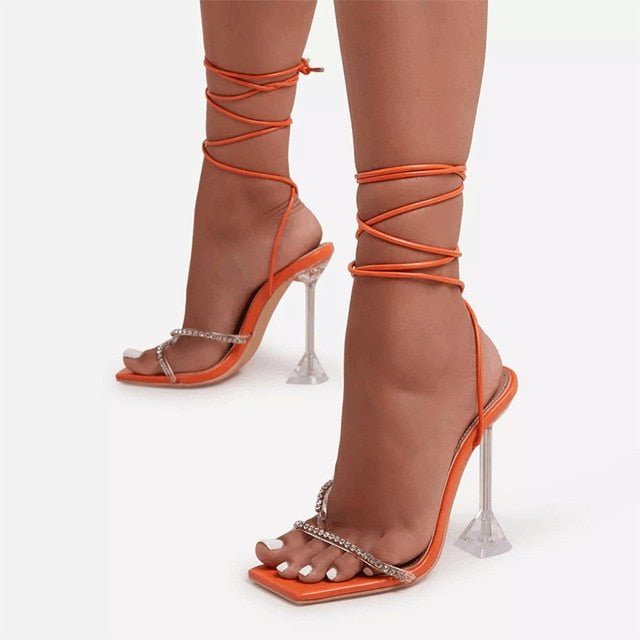 TINO KINO Classy Cool Lace Up or Buckle Strap Square Toe Super High Heels - My She Shop