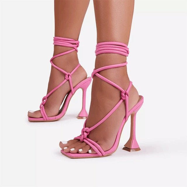 TINO KINO Classy Cool Lace Up or Buckle Strap Square Toe Super High Heels - My She Shop