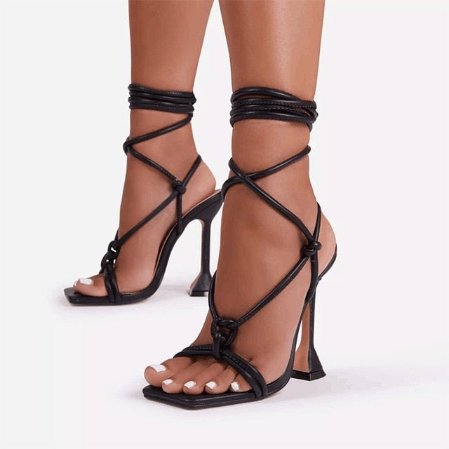 TINO KINO Classy Cool Lace Up or Buckle Strap Square Toe Super High Heels - My She Shop