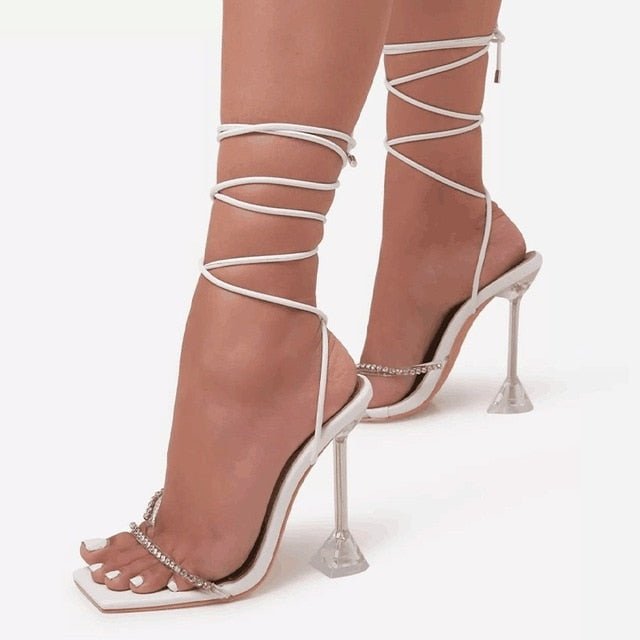 TINO KINO Classy Cool Lace Up or Buckle Strap Square Toe Super High Heels - My She Shop