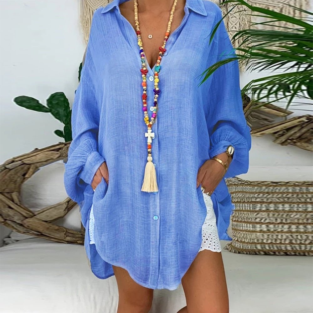 TOUCHCARE Terrific Cotton Linen Tunic Beach Cruise Top - My She Shop