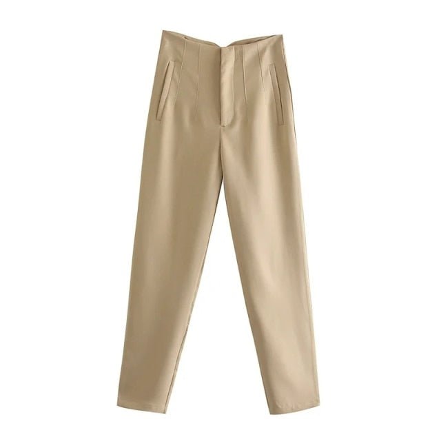 TRAF Chic High Waist Zipper Fly Ankle-Length Pants - My She Shop