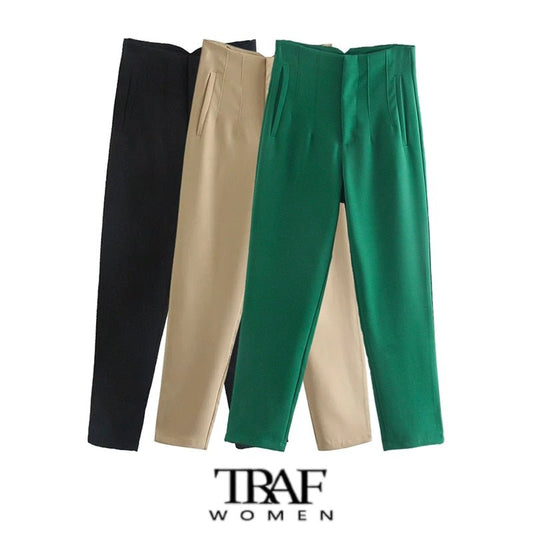 TRAF Chic High Waist Zipper Fly Ankle-Length Pants - My She Shop