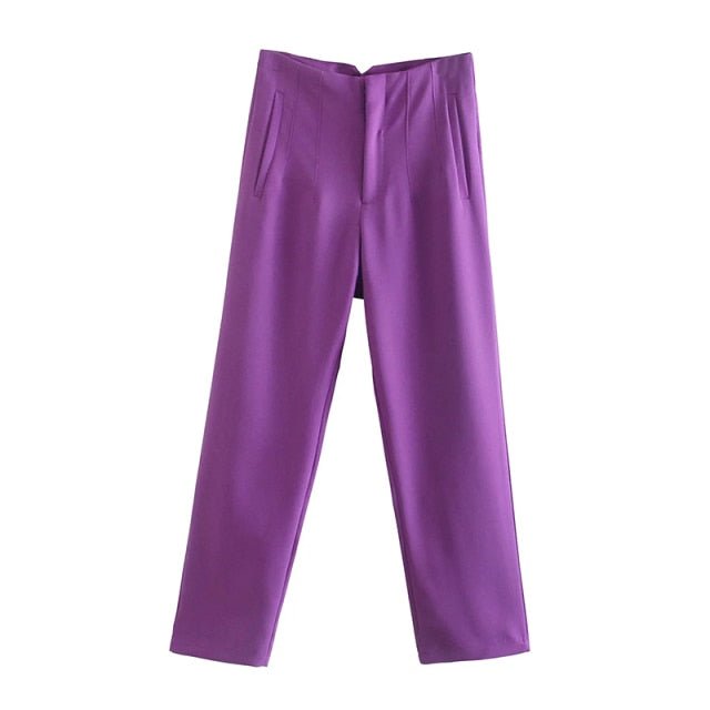 TRAF Chic High Waist Zipper Fly Ankle-Length Pants - My She Shop