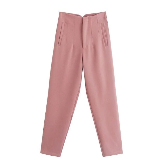 TRAF Chic High Waist Zipper Fly Ankle-Length Pants - My She Shop