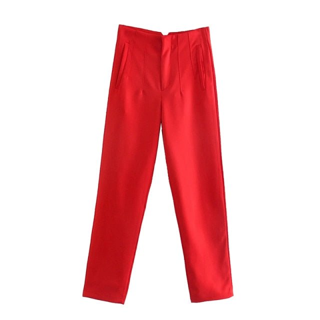 TRAF Chic High Waist Zipper Fly Ankle-Length Pants - My She Shop