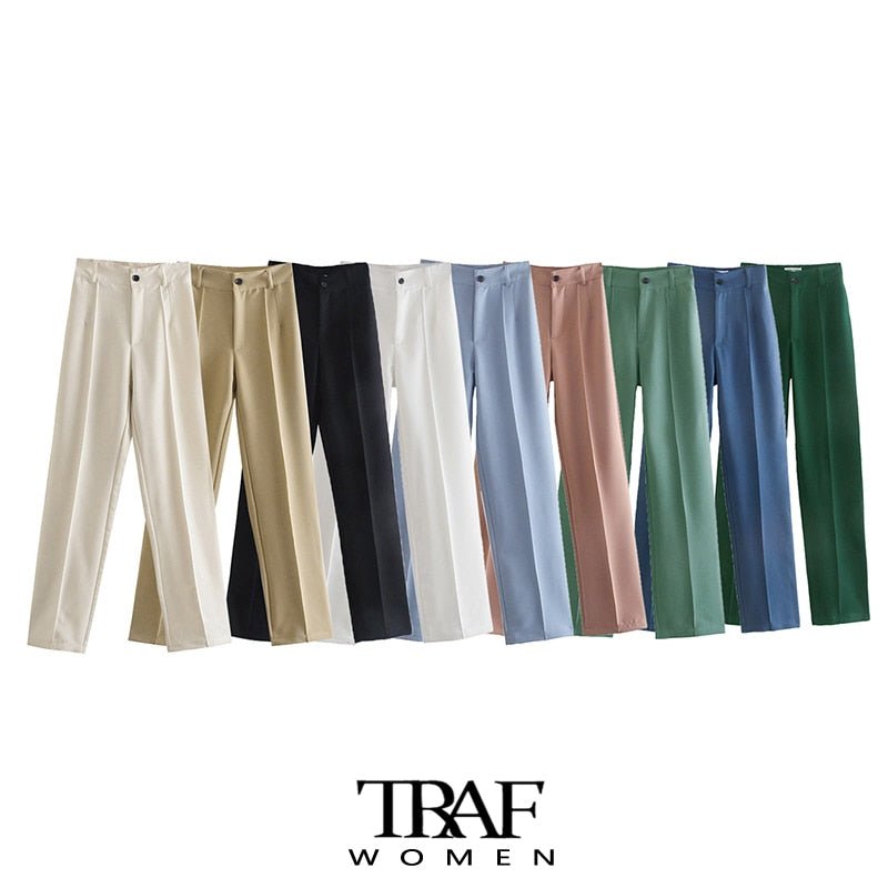 TRAF Straight High Waist Zipper Fly Pants - My She Shop