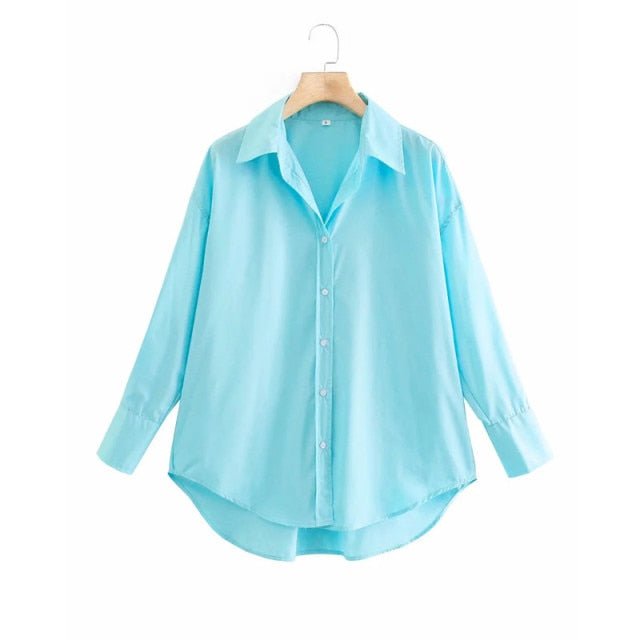 TRAF Top Button Down Turn Down Collared Shirt - My She Shop