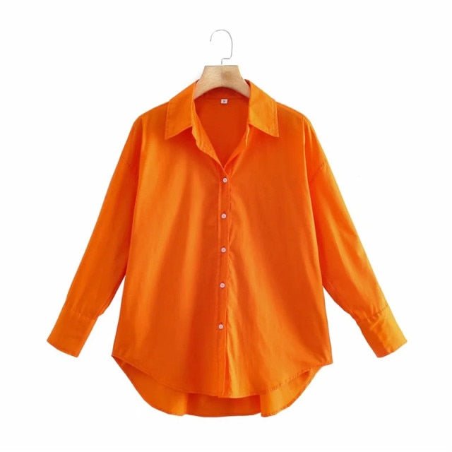 TRAF Top Button Down Turn Down Collared Shirt - My She Shop