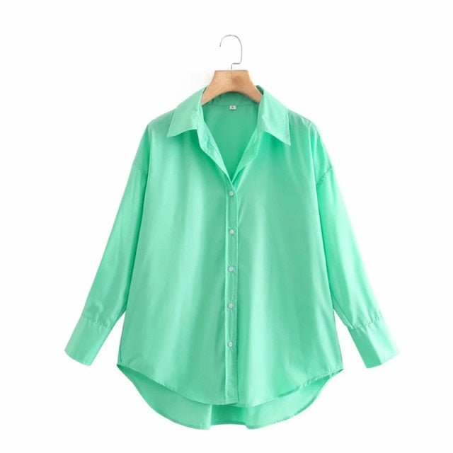 TRAF Top Button Down Turn Down Collared Shirt - My She Shop